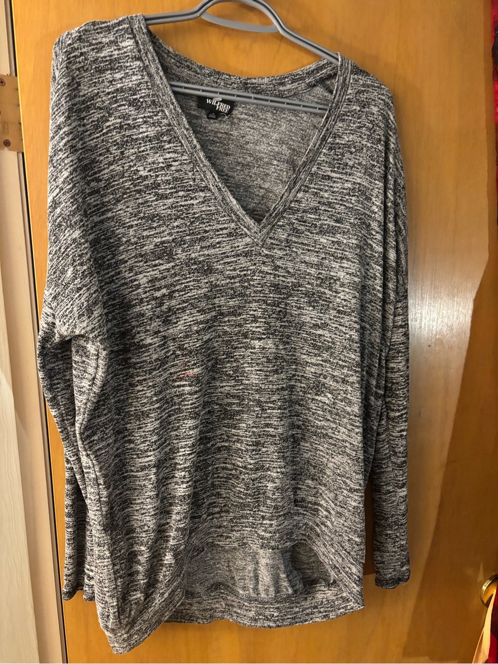 Gray Marled V-Neck-Sweater/long sleeved top